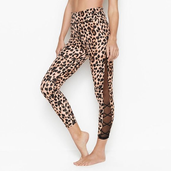 VS Leopard Lace-Up Leggings Mesh & Lace Up Sides 7/8 Length NWT - Picture 1 of 16